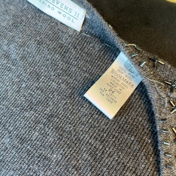 Valerie Stevens Beaded Open Front Gray 2XL Cardigan 100% Merino!!! - Picture 3 of 13